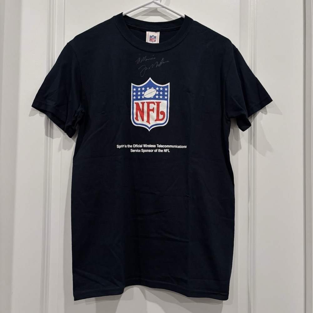 NFL Sprint Sponsorβ Vintage T Shirt Joe Montana Autograph Blue Size Small